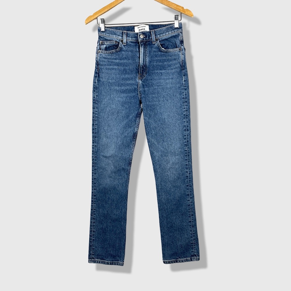 Reformation Liza High Rise Straight Cropped Jeans Womens 25 Blue Laguna‎ Denim